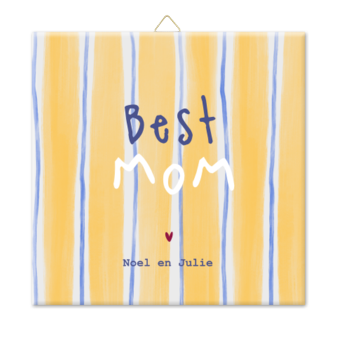 Tegel moederdag best mom geel blauw gestreept