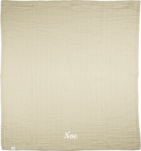 Hydrofiele doek beige met tekst gebroken wit