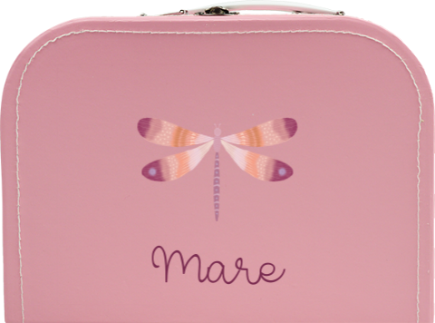 Roze kinderkoffertje met libelle en naam