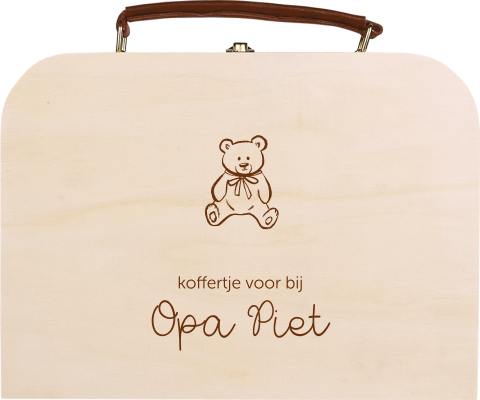 Zwangerschapsaankondiging houten koffertje opa teddybeer