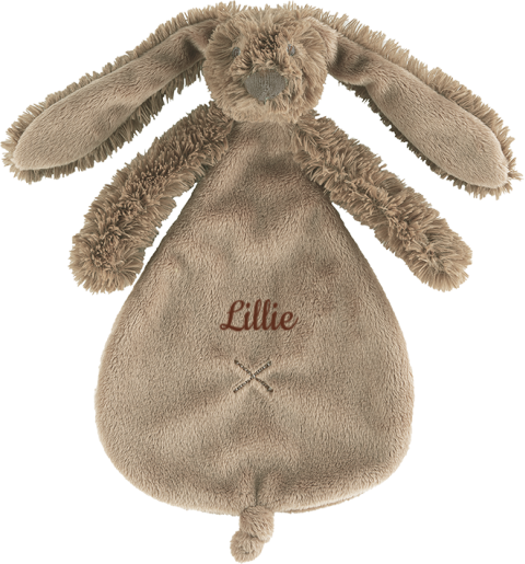 Mokka Happy Horse knuffeldoekje met geborduurde naam donkerbruin