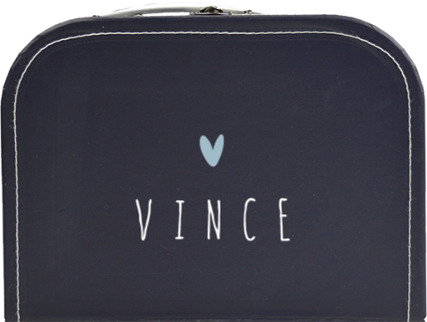 Donkerblauw kinderkoffertje met hartje en naam