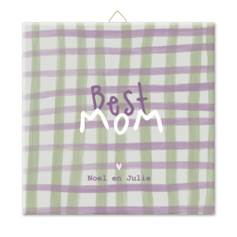 Tegel moederdag best mom groen paars ruitjes