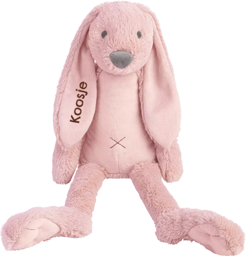 Oudroze Happy Horse konijn Richie 38 cm geborduurde naam donkerbruin