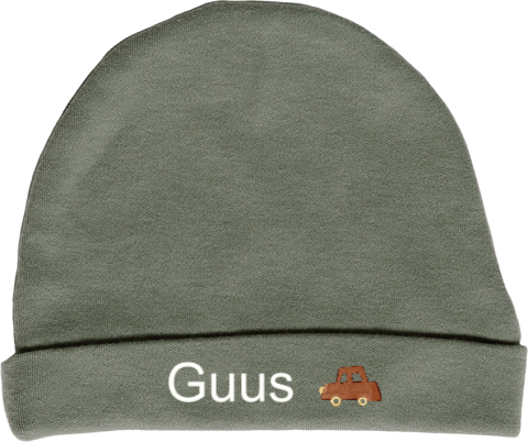 Babymutsje met naam en autootje