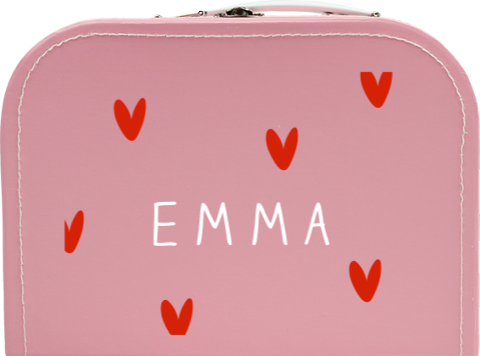 Roze kinderkoffertje met hartjes en naam