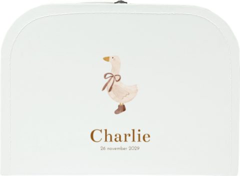 Wit kinderkoffertje met gansje en naam