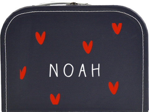 Donkerblauw kinderkoffertje met hartjes en naam