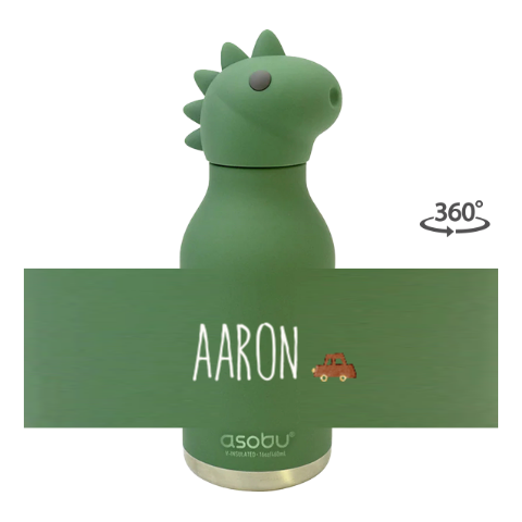 Dierenfles met naam en autootje, dino