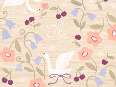 Memorybox hout meisje zwanen kersen bloemen