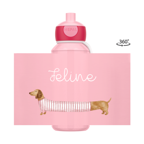 Mepal pop-up drinkfles teckel in roze met naam
