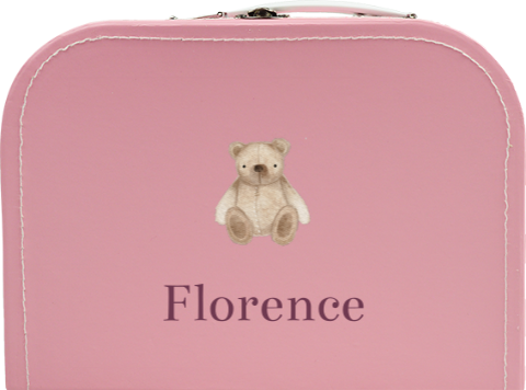 Roze kinderkoffertje met teddybeer en naam