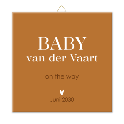 Zwangerschapsaankondiging tegeltje baby on the way