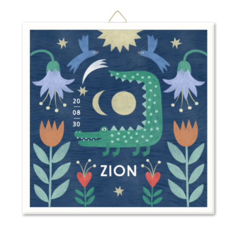 Geboortetegel jongen krokodil bloemen nacht