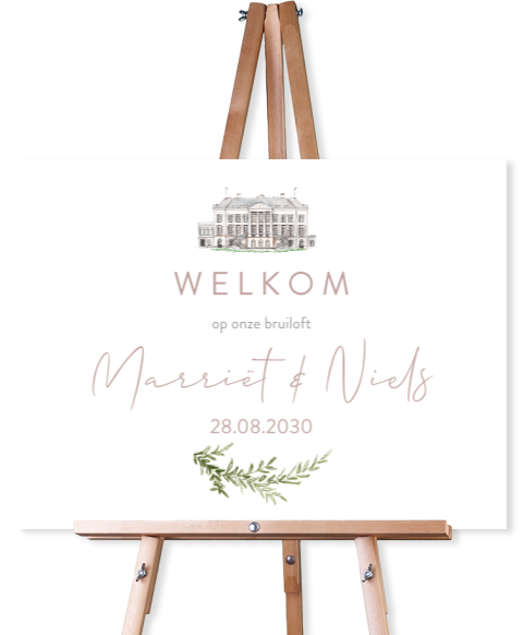 Bruiloft welkomstbord trouwlocatie Parc Broekhuizen