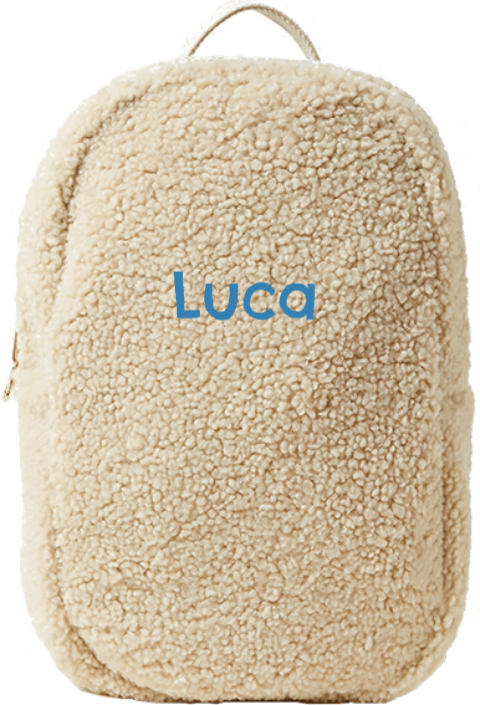 Teddy tas beige met naam blauw