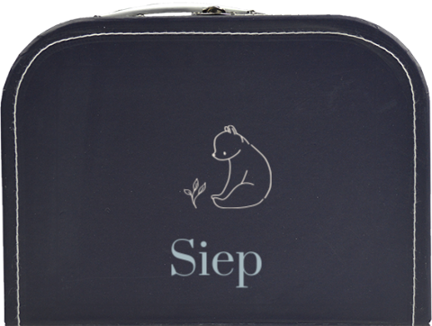 Donkerblauw kinderkoffertje met beertje en naam