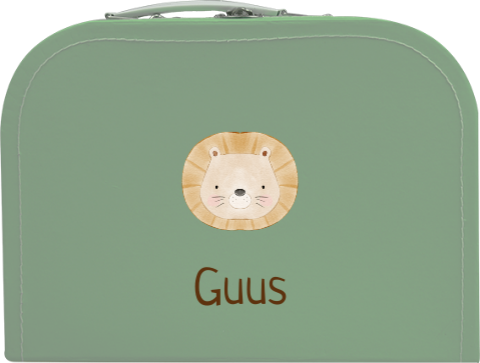 Groen kinderkoffertje met leeuwtje en naam