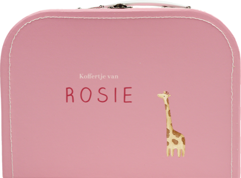 Roze kinderkoffertje met giraf en naam