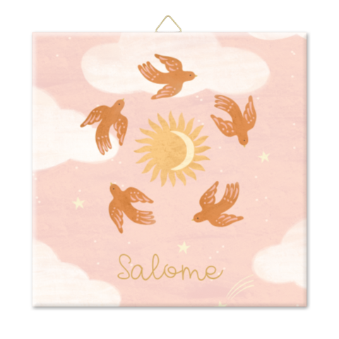 Geboortetegel meisje vogels zon