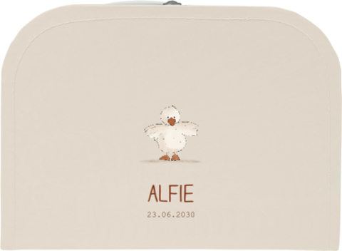 Beige kinderkoffertje met kuikentje en naam