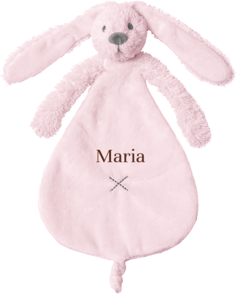 Lichtroze Happy Horse knuffeldoekje met geborduurde naam donkerbruin