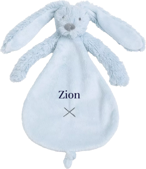 Lichtblauw Happy Horse knuffeldoekje met geborduurde naam donkerblauw