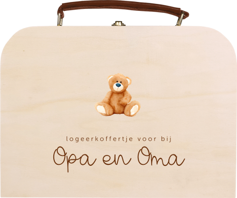 Zwangerschapsaankondiging houten logeerkoffertje opa en oma