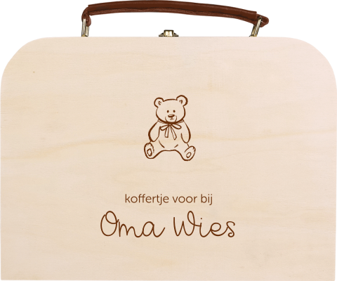 Zwangerschapsaankondiging houten koffertje oma teddybeer