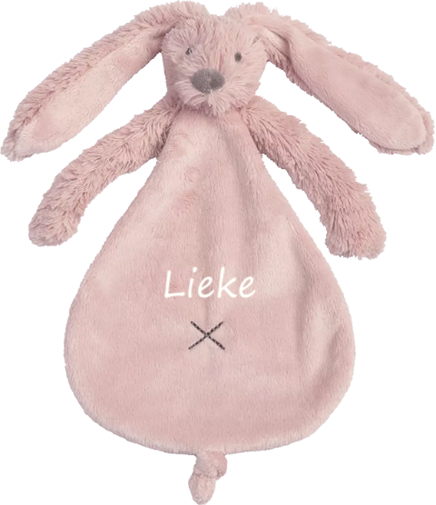 Oudroze Happy Horse knuffeldoekje met geborduurde naam gebroken wit