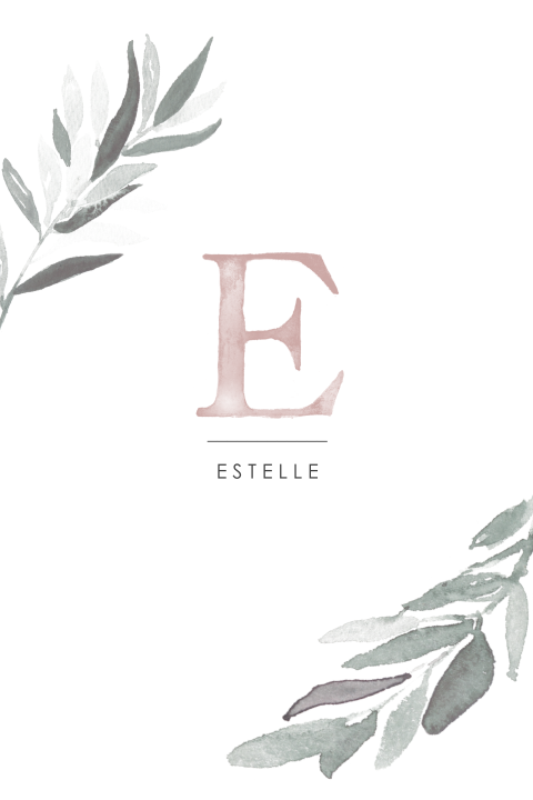 Botanisch geboortekaartje meisje met initiaal en takjes