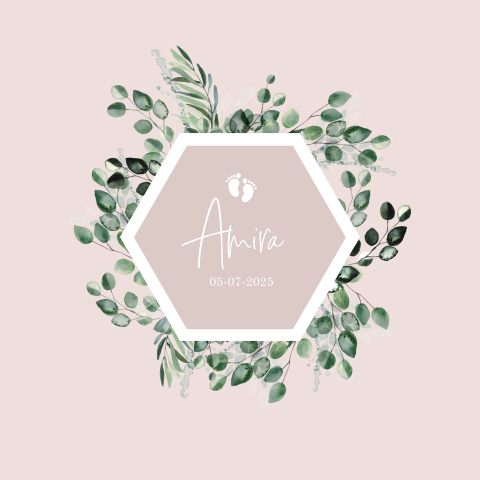 Botanisch geboortekaartje meisje met blaadjes en voetjes