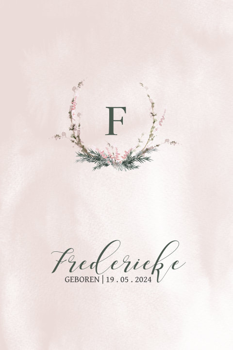 Geboortekaartje voor meisjes roze met bloemenkrans