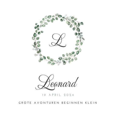 Botanisch geboortekaartje voor jongens met kransje