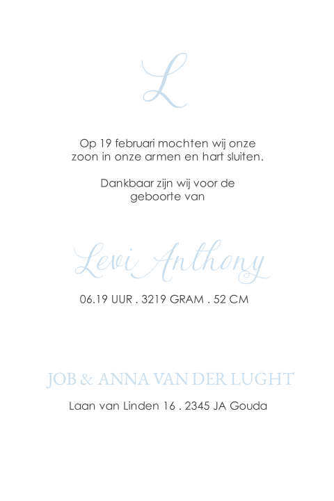 Geboortekaartje jongen voor in pocketfold