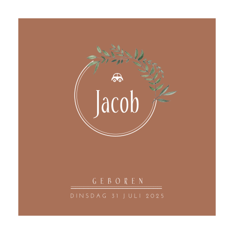 Trend geboortekaartje jongen met geometrisch figuur en autootje