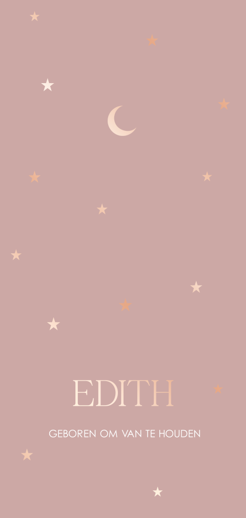 Geboortekaartje meisje met sterren en maan in roséfolie
