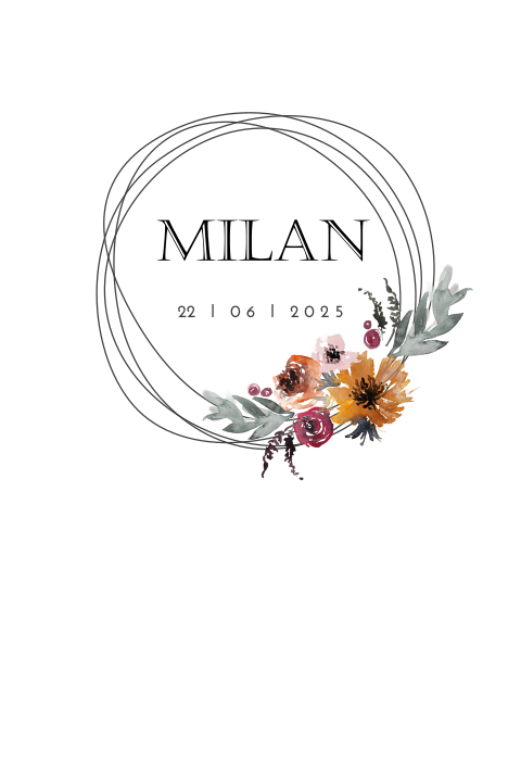 Geboortekaartje jongen met geometrisch figuur en herfst bloemen