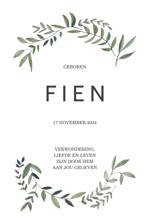 Stoer babykaartje meisje met blaadjes