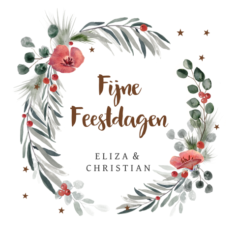 Kerstkaart met eucalyptus en besjes