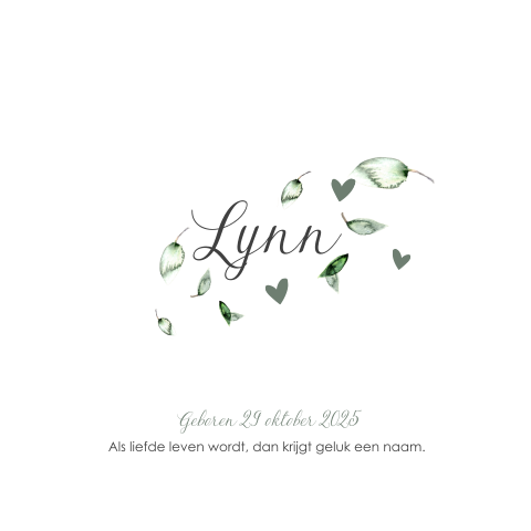 Klassiek geboortekaartje meisjes met botanische blaadjes