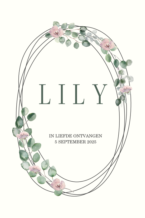 Babykaartje meisje met geometrisch figuur en bloemetjes en blaadjes