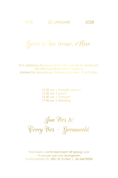 Klassieke en stijlvolle jubileumkaart met goudfolie