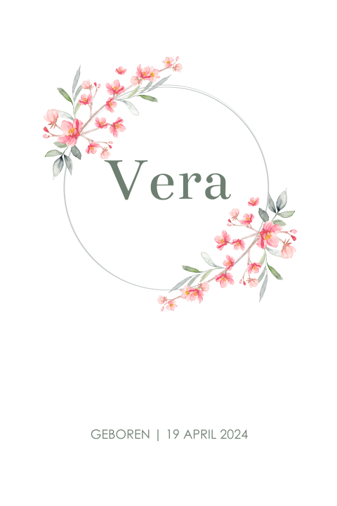 Romantisch geboortekaartje voor meisje met bloemenkrans
