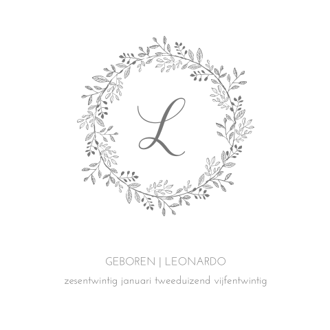 Geboortekaartje jongen krans met initiaal klassiek