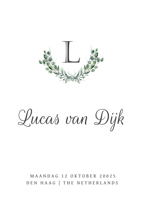 Botanisch geboortekaartje jongen met kransje