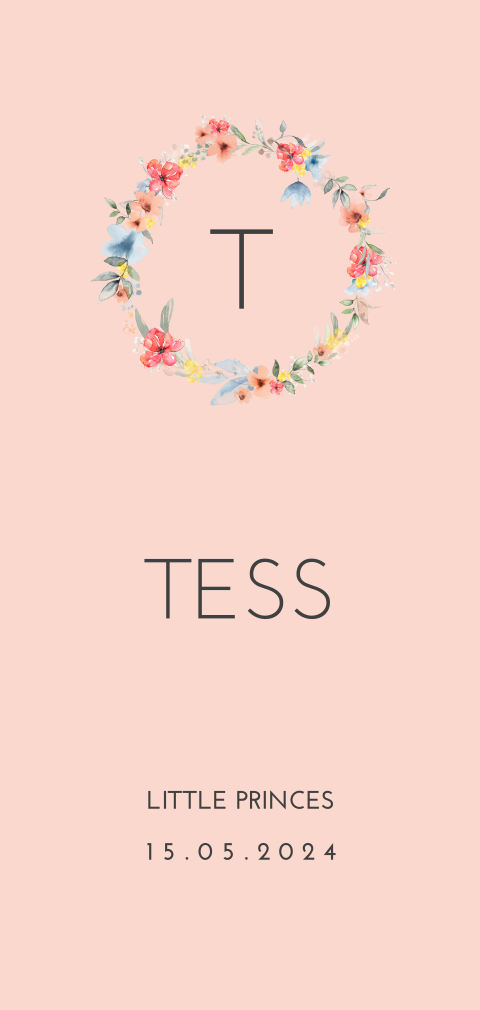 Geboortekaartje meisjes met kleurrijke bloemenkrans