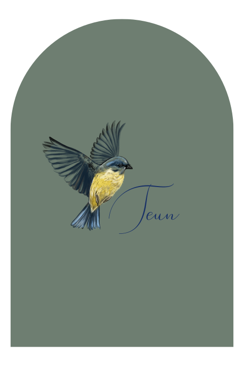 Uniek kaartje in boogvorm met vogel