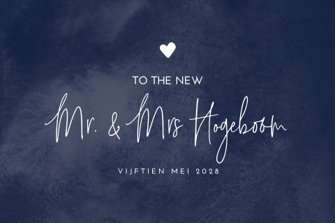 Felicitatiekaart huwelijk met watercolor in donkerblauw