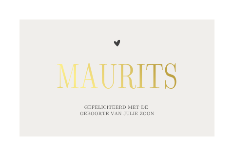 Klassiek kaartje versturen geboorte jongen met goudfolie